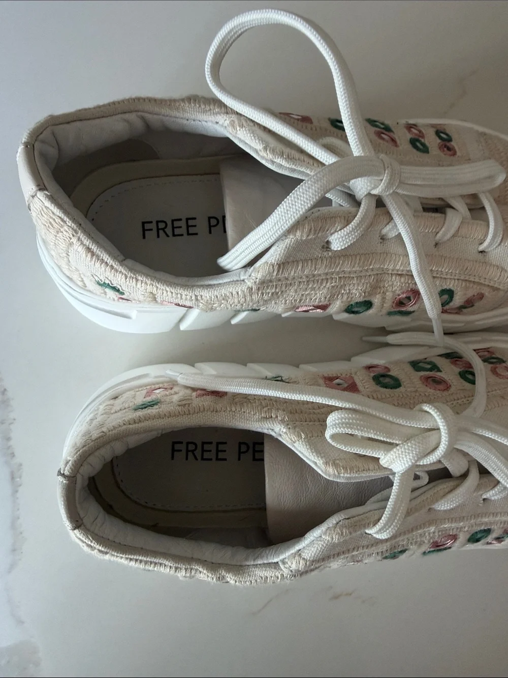 Free People Catch Me If You Can Mirror Combo Crochet Sneakers Size 38 US 8 Boho